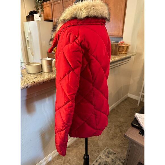 New York & Company Red Puffer Jacket with Fur Collar - Picture 5 of 8
